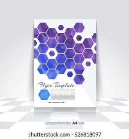 Low Poly Brochure, A4 Flyer Document and Vector Background. Corporate Leaflet, Textbook Cover Design. Image Add Feature Print Ready Business Pamphlet or Polygonal Booklet Template