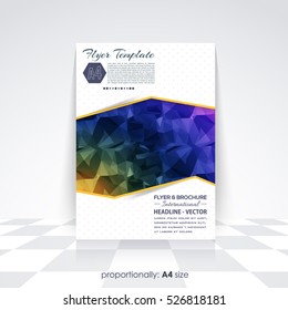 Low Poly Brochure, A4 Flyer Document and Vector Background. Corporate Leaflet, Textbook Cover Design. Image Add Feature Print Ready Business Pamphlet or Polygonal Booklet Template