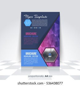 Low Poly Brochure, A4 Flyer Document and Vector Background. Corporate Leaflet, Textbook Cover Design. Image Add Feature Print Ready Business Pamphlet or Polygonal Booklet Template