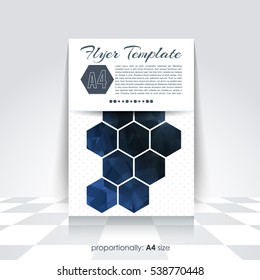 Low Poly Brochure, A4 Flyer Document and Vector Background. Corporate Leaflet, Textbook Cover Design. Image Add Feature Print Ready Business Pamphlet or Polygonal Booklet Template