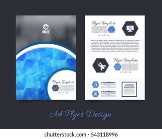 Low Poly Brochure, A4 Flyer Document and Vector Background. Corporate Leaflet, Textbook Cover Design. Print Ready Business Pamphlet or Polygonal Booklet Template