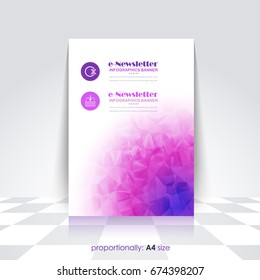 Low Poly Brochure, A4 Flyer Document and Vector Background. Corporate Leaflet, Textbook Cover Design