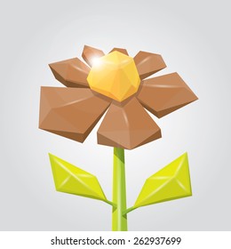 low poly brown spring flower. flower background. flower logo design element
