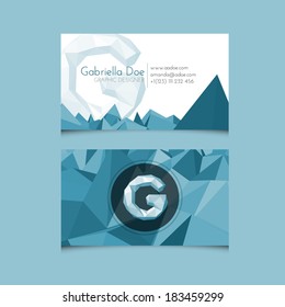 Low Poly Business Card Template with Alphabet Letter G - Vector Illustration