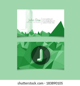 Low Poly Business Card Template with Alphabet Letter J - Vector Illustration