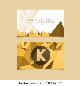 Low Poly Business Card Template with Alphabet Letter K - Vector Illustration