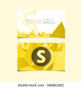 Low Poly Business Card Template with Alphabet Letter S - Vector Illustration