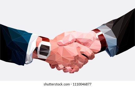 Low poly businessman handshake, Business partnership, together, volunteering and helping concept.