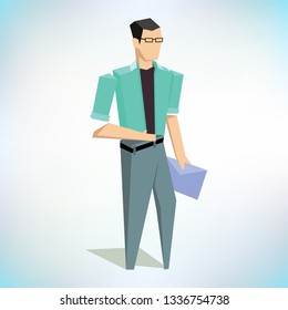 low poly businessman. Vector with polygon line. Isolated illustration on white background