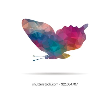 low poly butterfly flying icon