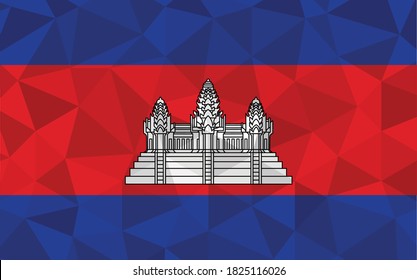 Low poly Cambodia flag vector illustration. Triangular Cambodian flag graphic. Cambodia country flag is a symbol of independence.