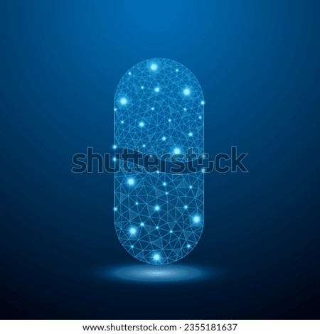 Low poly capsule, pills vector with futuristic concept. Medical low poly wire-frame design. Save lives, support communities illustration.