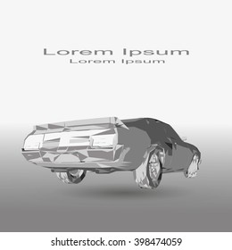 Low poly car in gray tones on a gradient background.