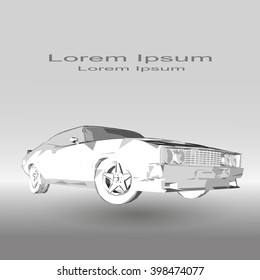 Low poly car in gray tones on a gradient background.