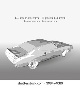 Low poly car in gray tones on a gradient background.