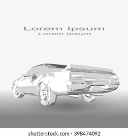 Low poly car in gray tones on a gradient background.