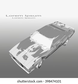 Low poly car in gray tones on a gradient background.