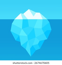 Iceberg bajo de la historieta polivinílica con la parte submarina escondida. Diseño geométrico simple para Plantilla de infografía. Ilustración vectorial.