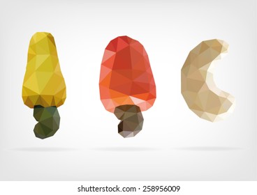 Low Poly Cashew nut and fruit