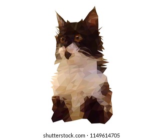 Low poly cat illustration. Black and white.
