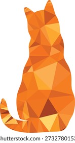 Low Poly Cat Sitting, Rear View, Polygonal Animal Illustration