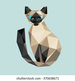 Low poly  cat. Triangle polygonal stile siamese kitten. Flat design creative illustration. Modern logo animal. Vector illustration.