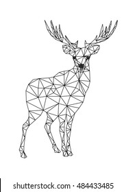 Low poly character of deer. Designs for xmas. Christmas illustration in line art style. Isolated on white background.