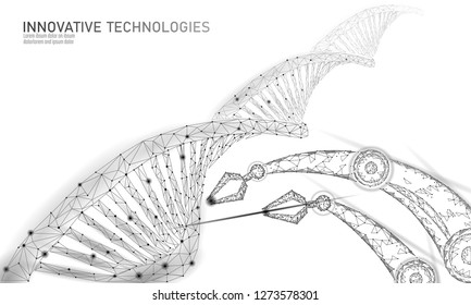 Low Poly Chemical DNA Gene Therapy Science Concept. Polygon Lab Triangles 3d Rendering Chemistry Genetic Engineering. Modern Innovation Human Evolution Genomics Technology Ai Vector Illustration