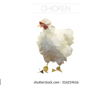 Low Poly Chicken Vector Illustration Isolated in white background