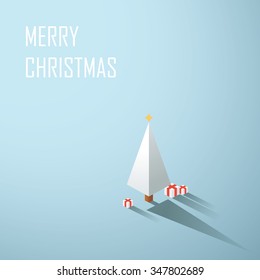 Low poly christmas snowy tree background. Traditional xmas symbol in modern minimalistic simple clean design. Holiday card vector template. Eps10 vector illustration.