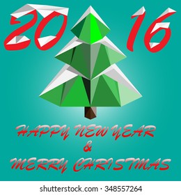 low poly christmas tree with greetings