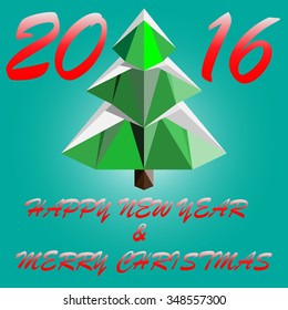 low poly christmas tree with greetings