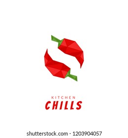Low poly circle rotate kitchen red chilli pepper form letter S logo icon modern simple illustration