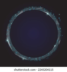low poly circle with stars and glowing blue color