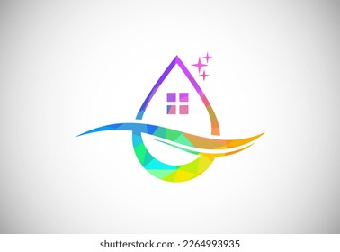 Low Poly Cleaning Service Logo Design Template, Cleaning Company Logo Sign Symbol.