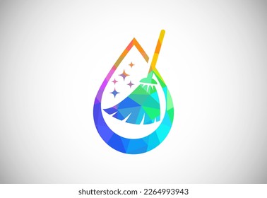 Logo-Design-Vorlage für den Low-Poly-Reinigungsdienst, Zeichen für das Reinigungslogo des Unternehmens.
