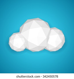 Low Poly Cloud On Blue Background, Vector Art