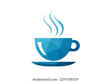 Low Poly and Coffee shop, restaurant logo design Vector design concept
