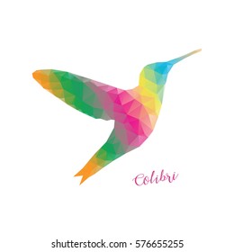 Low poly colibri bird colorful. Colibri polygonal colorful isolated