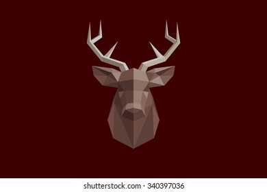 Low poly color scale deer. Brown christmas deer. Vector illustration Eps 10.