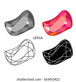 Low poly colored & black outline template fancy gem cut icons isolated on white background, vector illustration