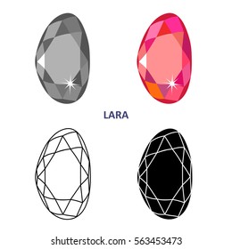 Low poly colored & black outline template fancy gem cut icons isolated on white background, vector illustration
