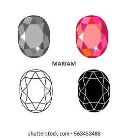 Low poly colored & black outline template fancy gem cut icons isolated on white background, vector illustration
