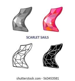 Low poly colored & black outline template fancy gem cut icons isolated on white background, vector illustration
