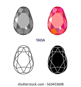 Low poly colored & black outline template fancy gem cut icons isolated on white background, vector illustration