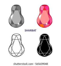 Low poly colored & black outline template fancy gem cut icons isolated on white background, vector illustration