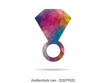 low poly colorful diamond ring icon
