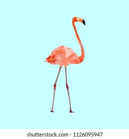 Low poly colorful Flamingo bird on blue back ground,animal geometric concept,vector