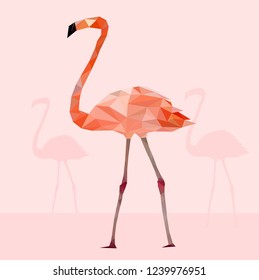 Low poly colorful Flamingo bird on blue back ground,animal geometric concept,vector