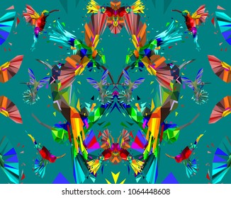 Low poly of Colorful Hummingbird poster with animals ,safari style,Abstract vector illustration.